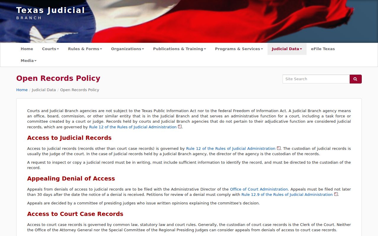 Texas court records policy explaining Rule 12 access